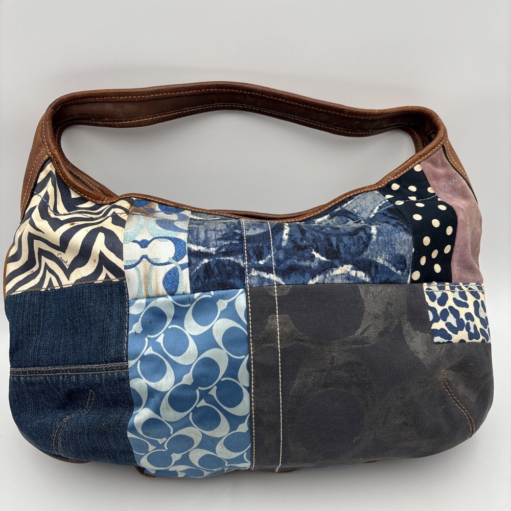Coach Indigo Denim Blue Patchwork Ergo XL Hobo Handbag Purse Bag RARE Leather - Picture 5 of 16